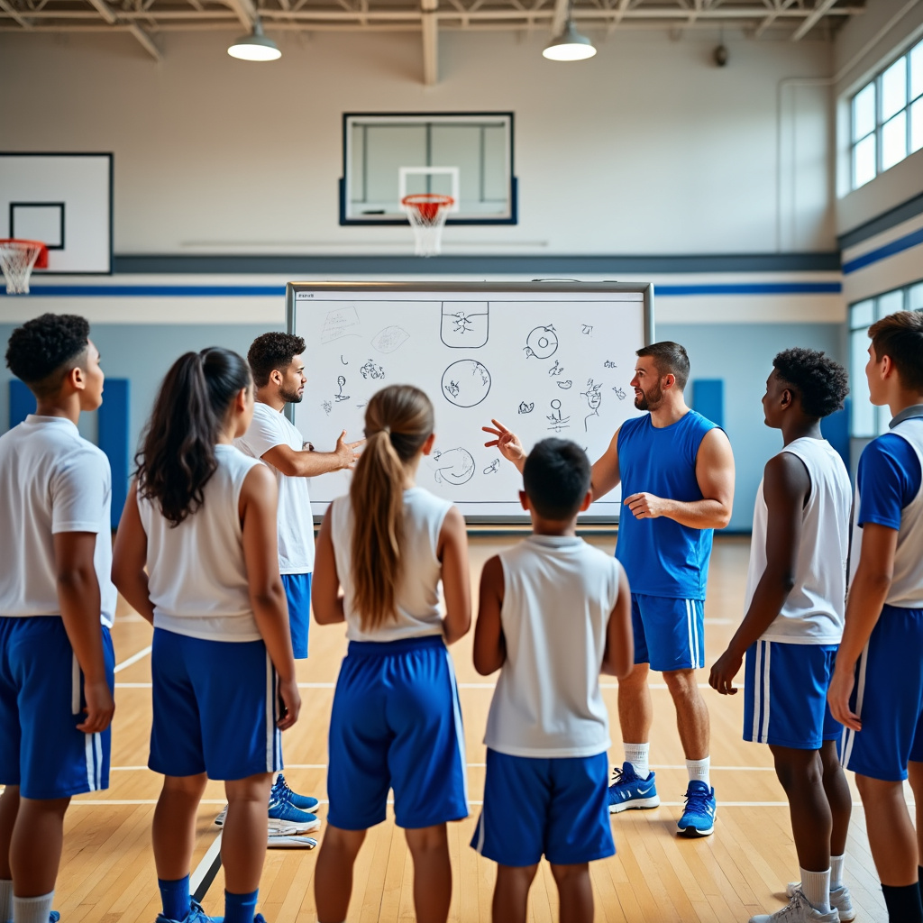 Coach explaining strategy to players